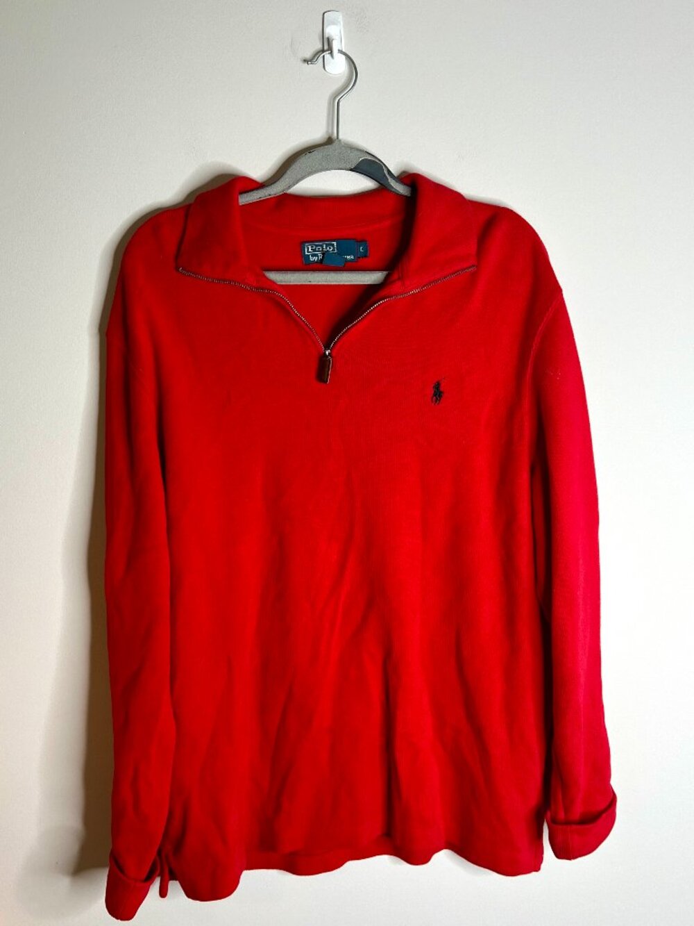 Polo Ralph Lauren Bright Red Men's Quarter Zip Pullover Long Sleeve Preppy Sz L